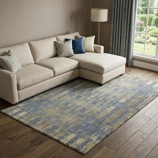 Blue And Chocolate Moroccan Washable Area Rug With UV Protection Photo 1