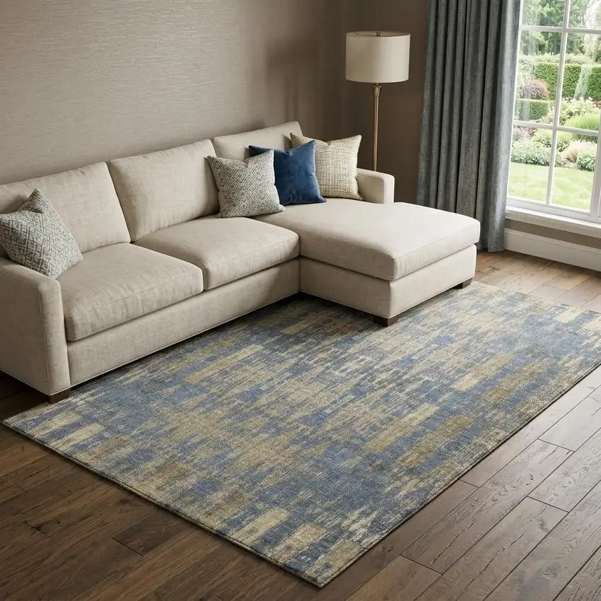 Blue And Chocolate Moroccan Washable Area Rug With UV Protection Photo 1
