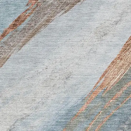 Blue And Copper Abstract Washable Area Rug With UV Protection Photo 3