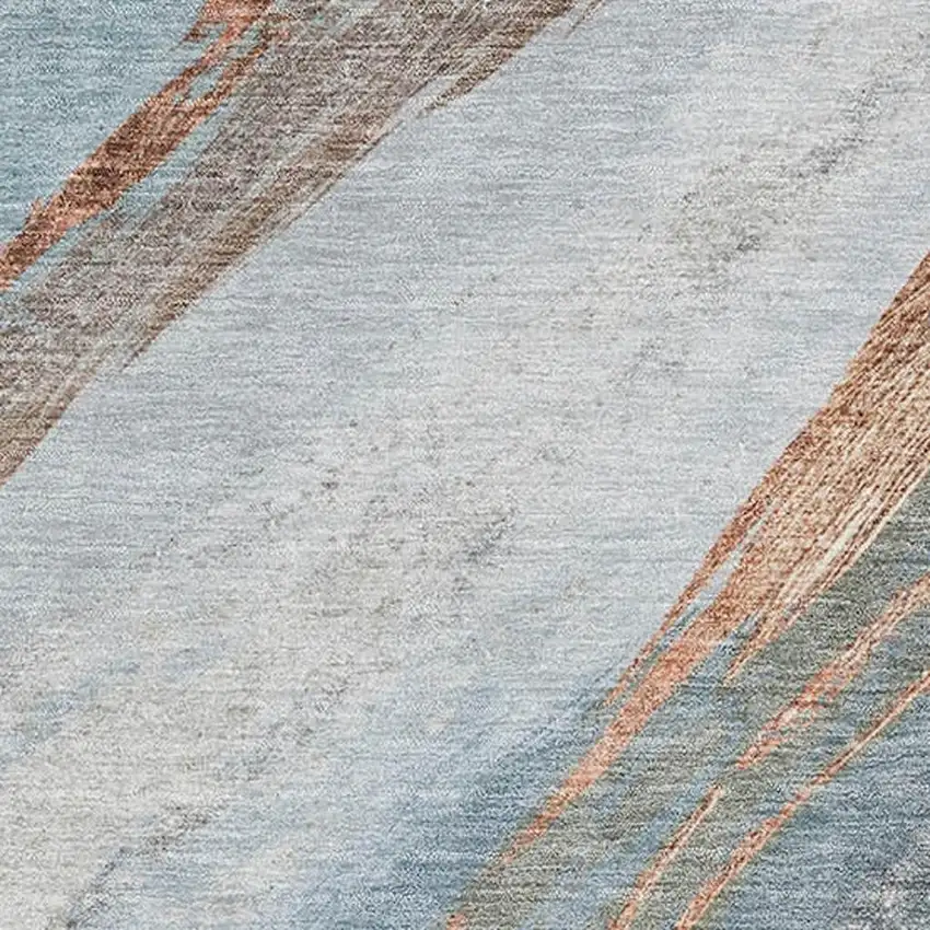 Blue And Copper Abstract Washable Area Rug With UV Protection Photo 3