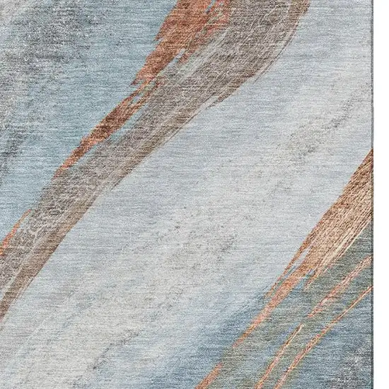 Blue And Copper Abstract Washable Area Rug With UV Protection Photo 3