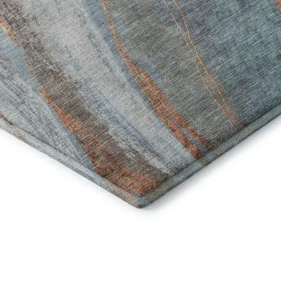 Blue And Copper Abstract Washable Area Rug With UV Protection Photo 7