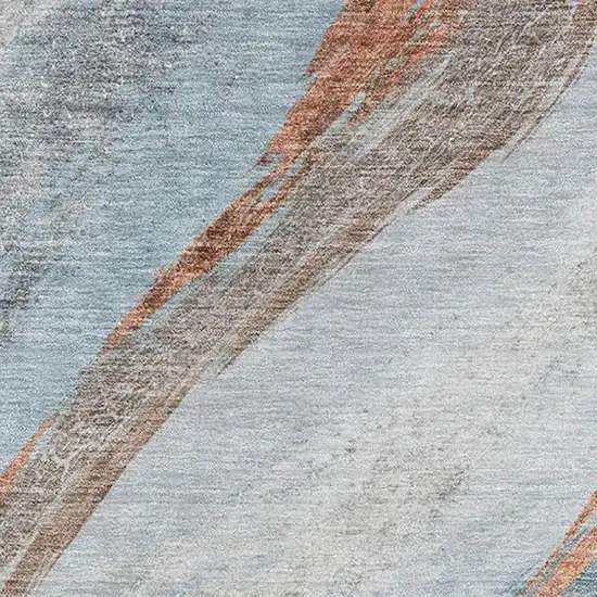 Blue And Copper Abstract Washable Area Rug With UV Protection Photo 3