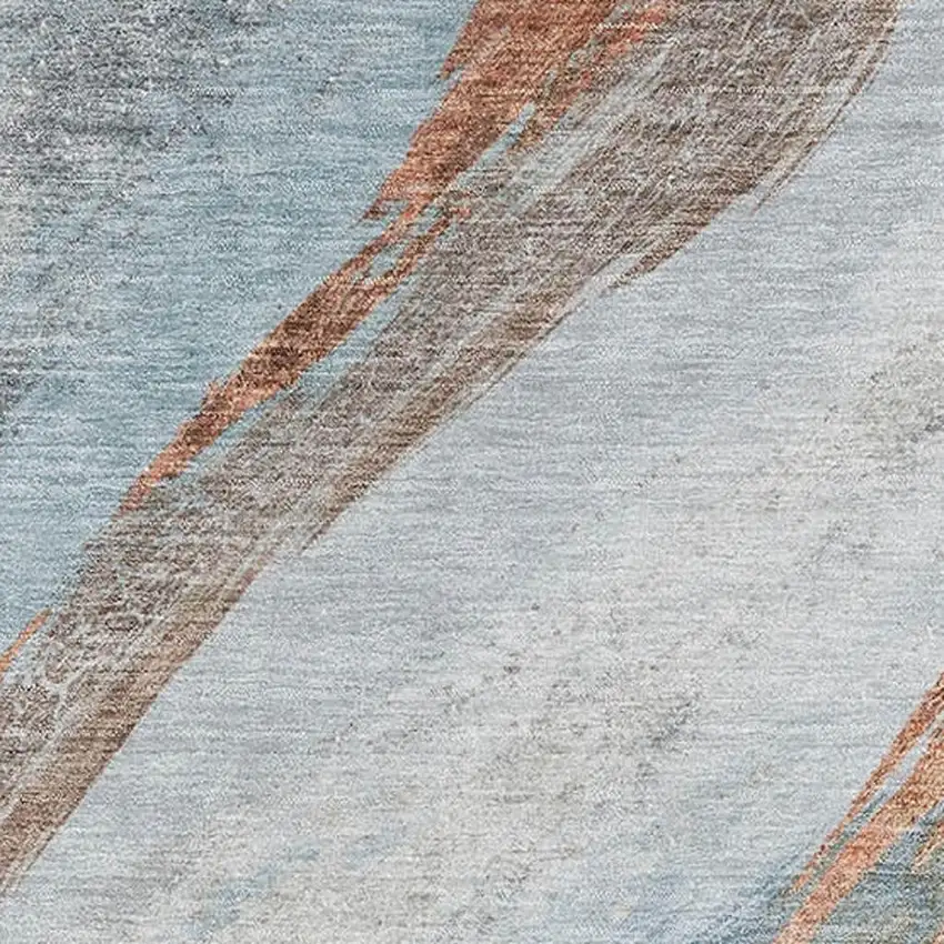 Blue And Copper Abstract Washable Area Rug With UV Protection Photo 3