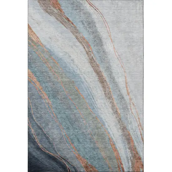 Blue And Copper Abstract Washable Area Rug With UV Protection Photo 4