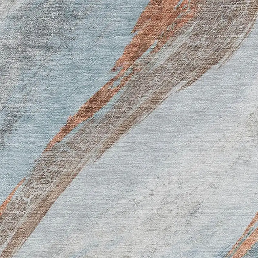 Blue And Copper Abstract Washable Area Rug With UV Protection Photo 3
