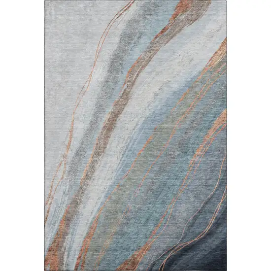Blue And Copper Abstract Washable Area Rug With UV Protection Photo 1