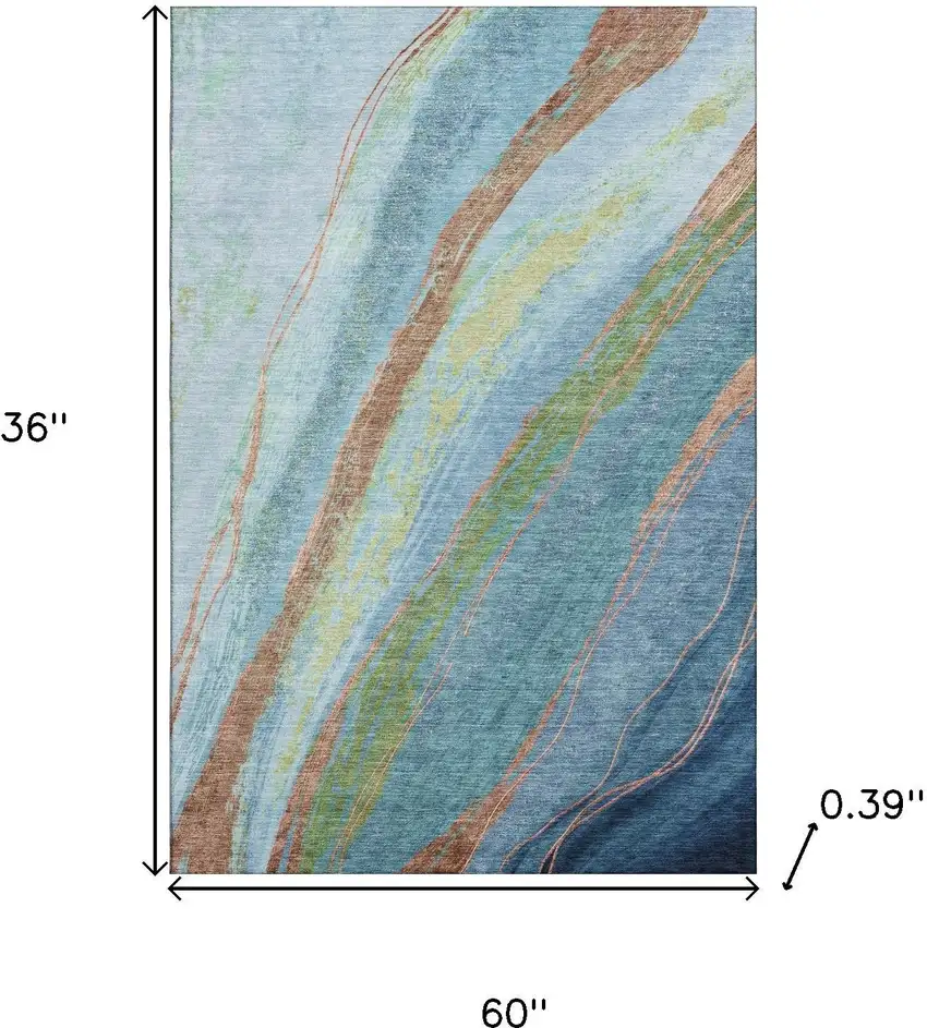 Blue And Copper Abstract Washable Area Rug With UV Protection Photo 8
