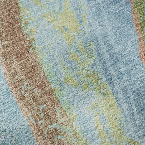 Blue And Copper Abstract Washable Area Rug With UV Protection Photo 7