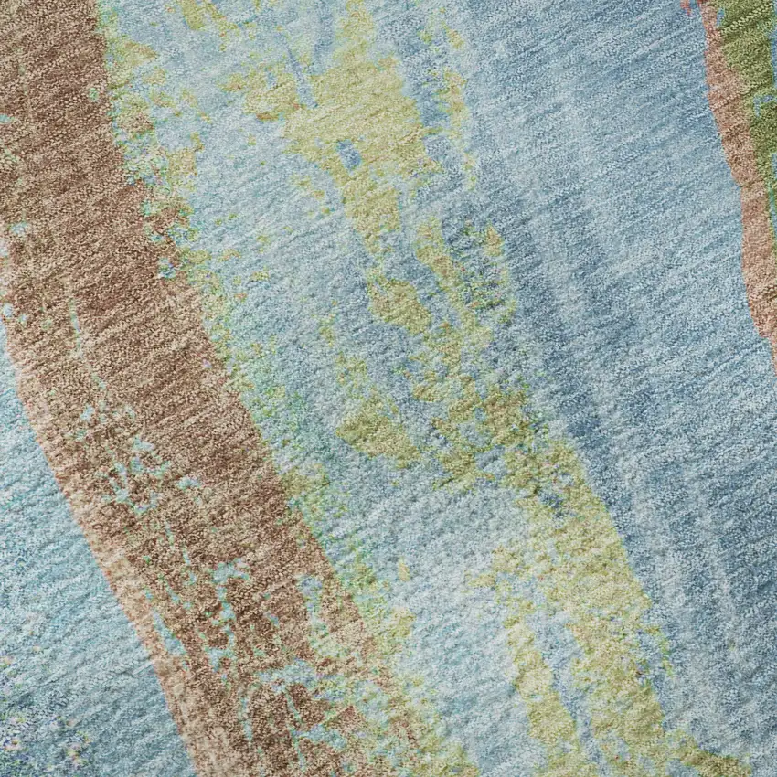 Blue And Copper Abstract Washable Area Rug With UV Protection Photo 7