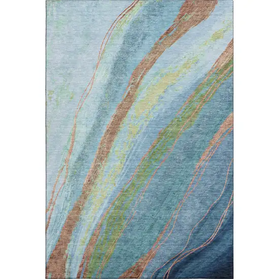 Blue And Copper Abstract Washable Area Rug With UV Protection Photo 1