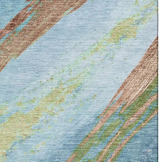 Blue And Copper Abstract Washable Area Rug With UV Protection Photo 3