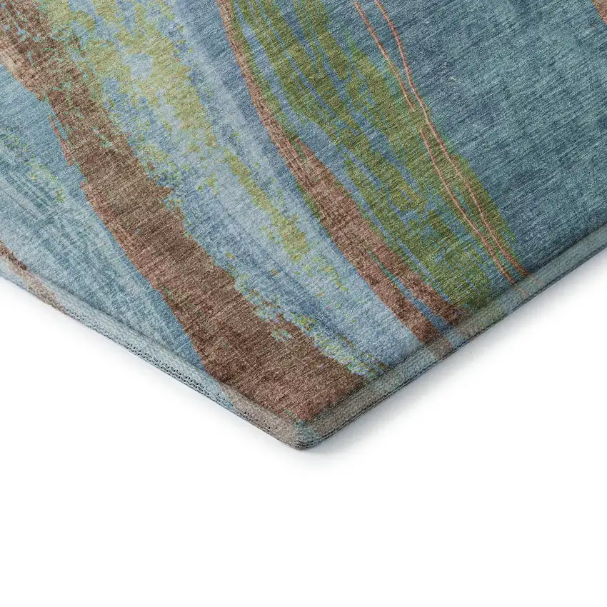Blue And Copper Abstract Washable Area Rug With UV Protection Photo 7