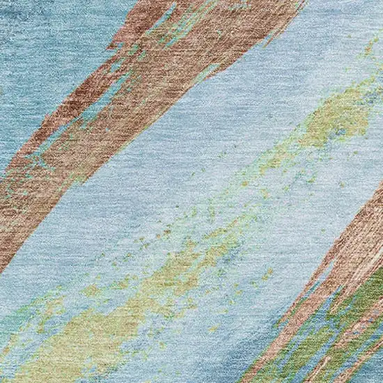 Blue And Copper Abstract Washable Area Rug With UV Protection Photo 3