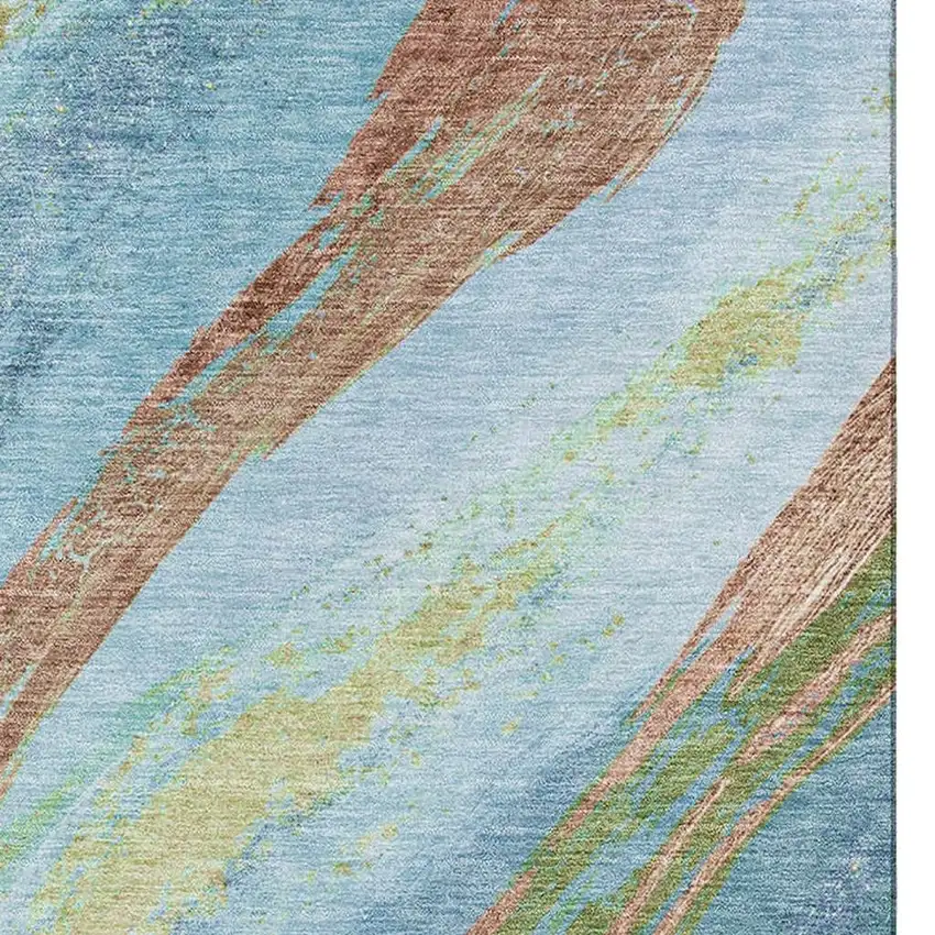 Blue And Copper Abstract Washable Area Rug With UV Protection Photo 3