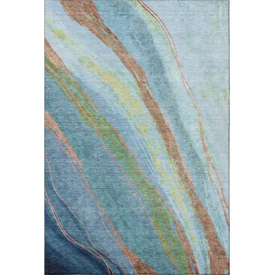 Blue And Copper Abstract Washable Area Rug With UV Protection Photo 4