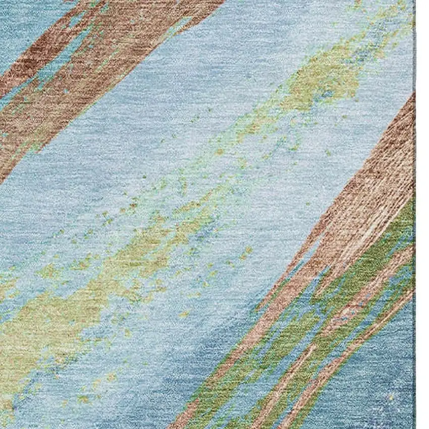 Blue And Copper Abstract Washable Area Rug With UV Protection Photo 3