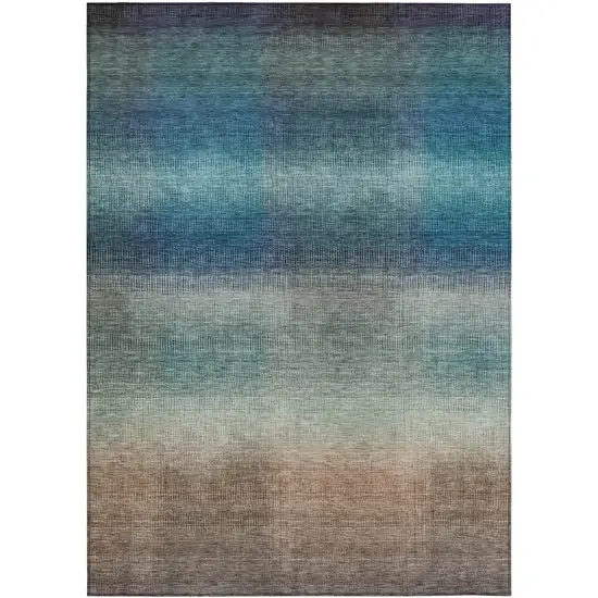 Blue And Copper Abstract Washable Indoor Outdoor Area Rug Photo 8
