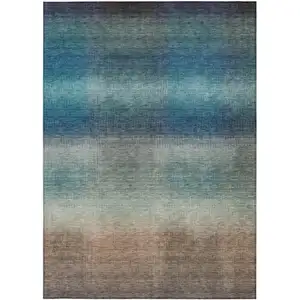 Photo of Blue And Copper Abstract Washable Indoor Outdoor Area Rug