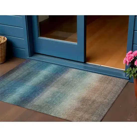Blue And Copper Abstract Washable Indoor Outdoor Area Rug Photo 2