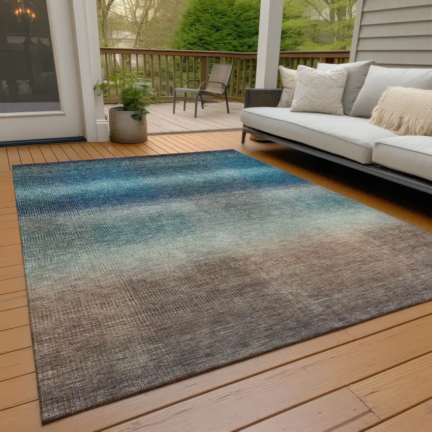 Blue And Copper Abstract Washable Indoor Outdoor Area Rug Photo 8