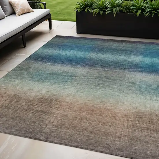 Blue And Copper Abstract Washable Indoor Outdoor Area Rug Photo 2
