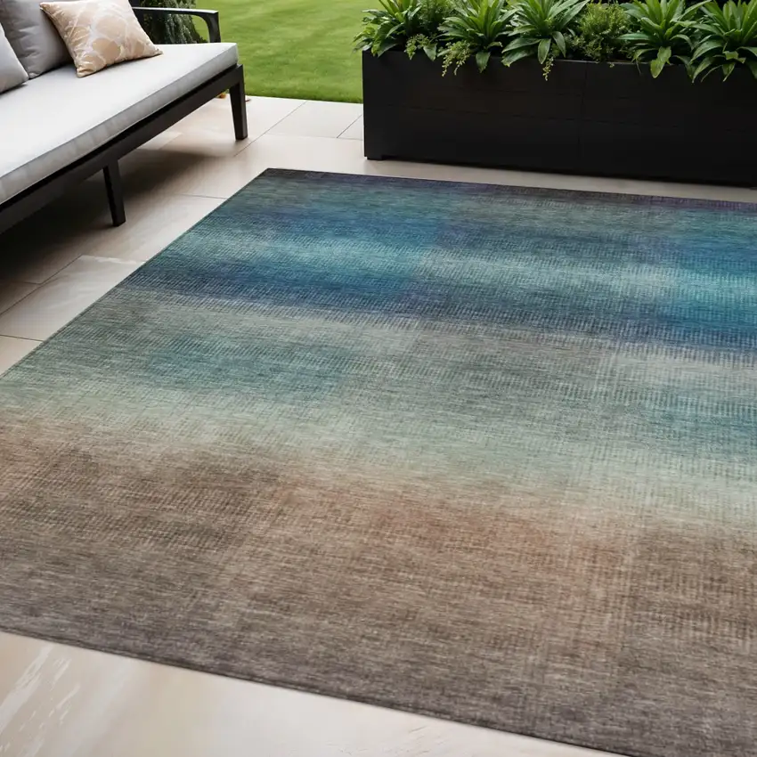 Blue And Copper Abstract Washable Indoor Outdoor Area Rug Photo 2