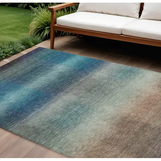 Blue And Copper Abstract Washable Indoor Outdoor Area Rug Photo 2