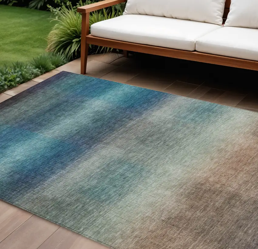 Blue And Copper Abstract Washable Indoor Outdoor Area Rug Photo 2