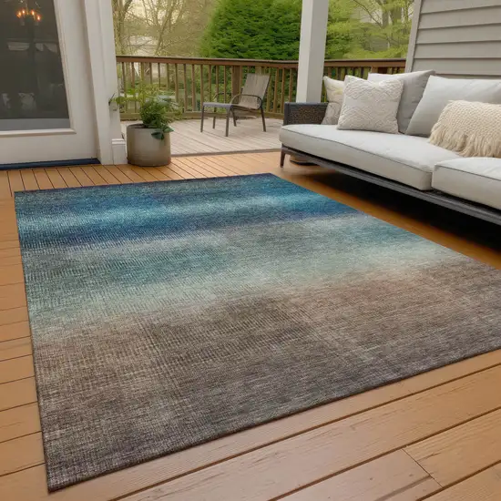 Blue And Copper Abstract Washable Indoor Outdoor Area Rug Photo 7