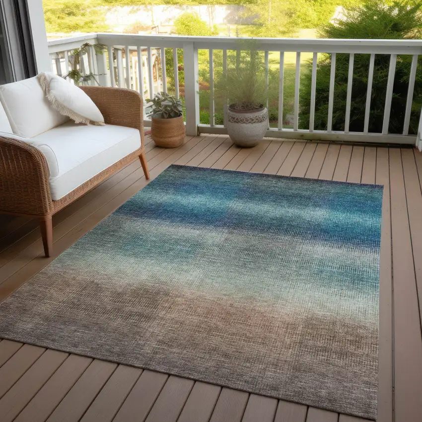 Blue And Copper Abstract Washable Indoor Outdoor Area Rug Photo 4