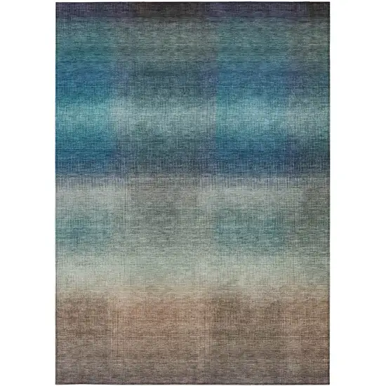 Blue And Copper Abstract Washable Indoor Outdoor Area Rug Photo 1