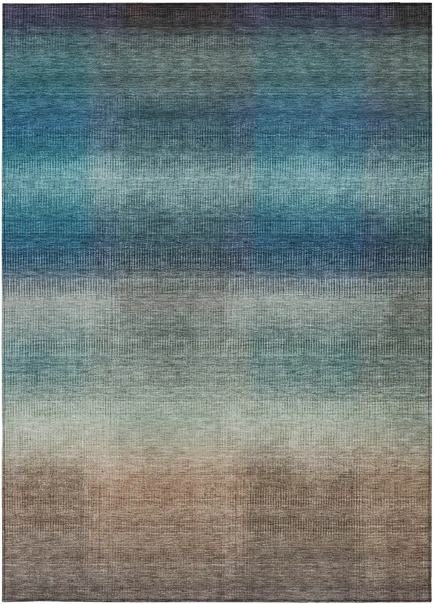 Blue And Copper Abstract Washable Indoor Outdoor Area Rug Photo 4