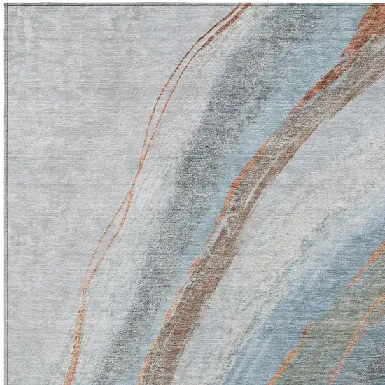 Blue And Copper Abstract Washable Indoor Outdoor Area Rug Photo 3