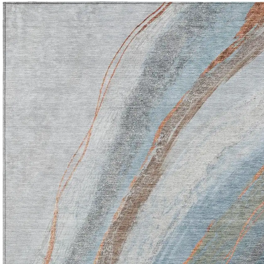 Blue And Copper Abstract Washable Indoor Outdoor Area Rug Photo 3