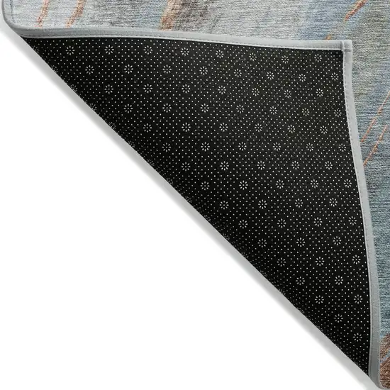 Blue And Copper Abstract Washable Indoor Outdoor Area Rug Photo 9
