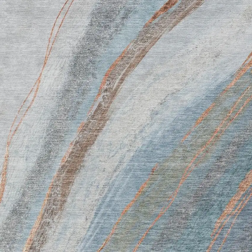 Blue And Copper Abstract Washable Indoor Outdoor Area Rug Photo 8