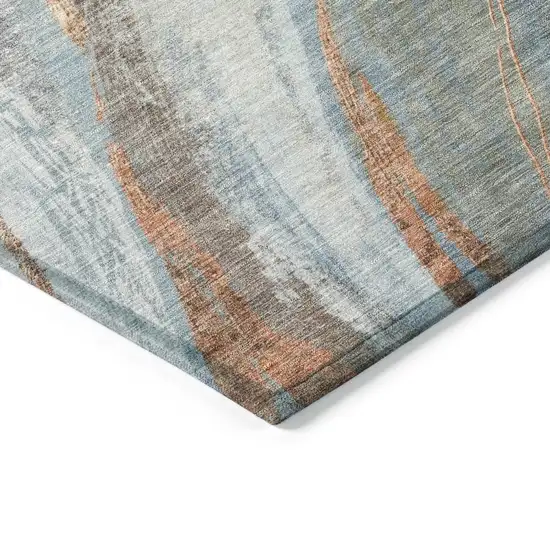 Blue And Copper Abstract Washable Indoor Outdoor Area Rug Photo 6