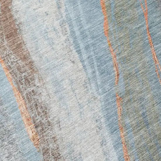 Blue And Copper Abstract Washable Indoor Outdoor Area Rug Photo 9