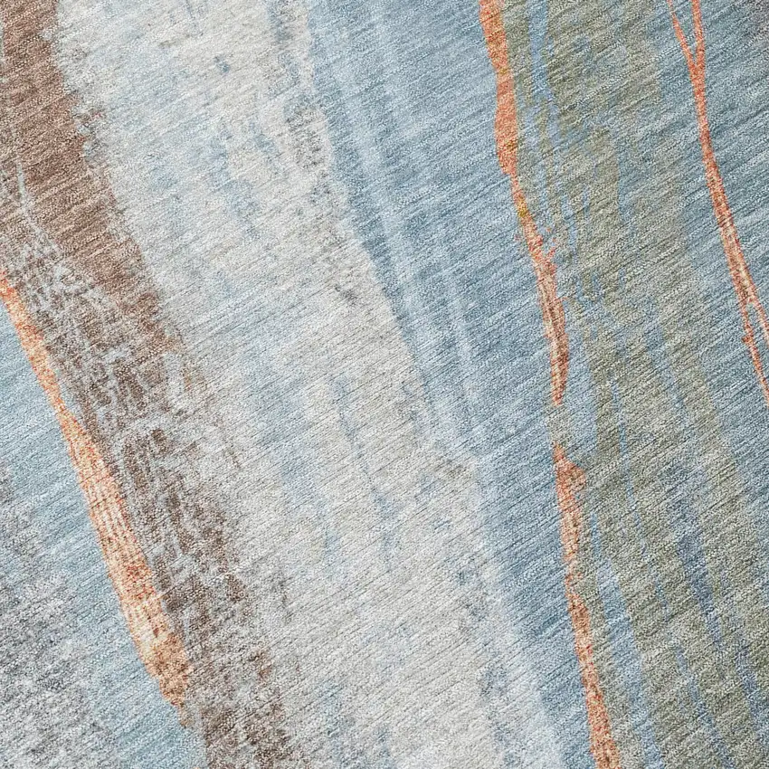 Blue And Copper Abstract Washable Indoor Outdoor Area Rug Photo 9