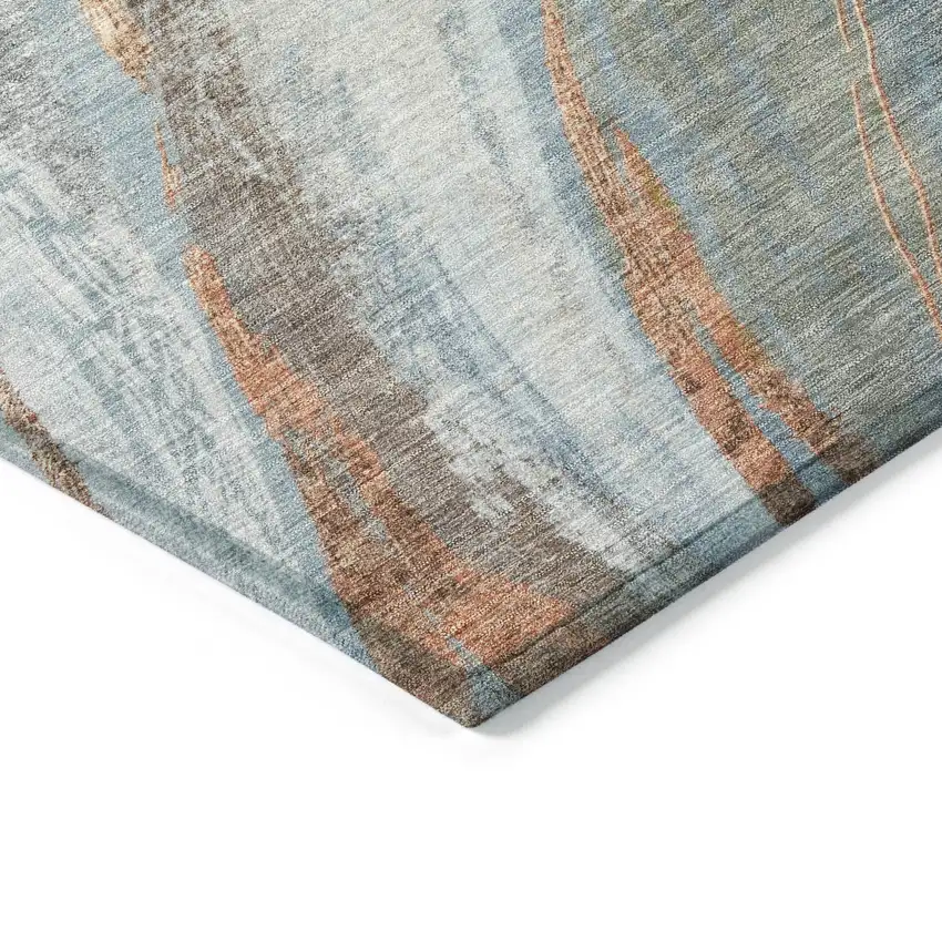 Blue And Copper Abstract Washable Indoor Outdoor Area Rug Photo 9