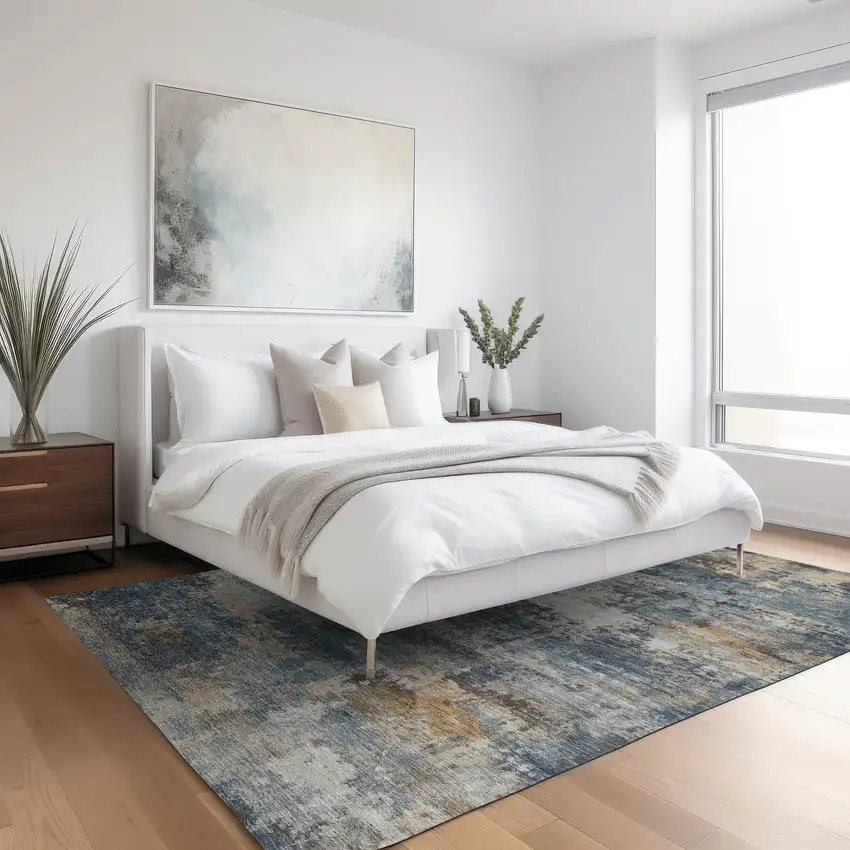 Blue And Copper Abstract Washable Indoor Outdoor Area Rug Photo 4