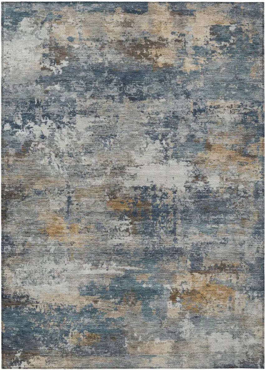 Blue And Copper Abstract Washable Indoor Outdoor Area Rug Photo 8