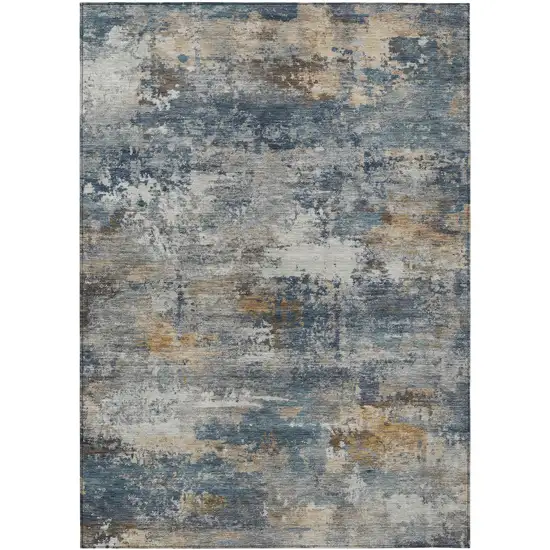Blue And Copper Abstract Washable Indoor Outdoor Area Rug Photo 7