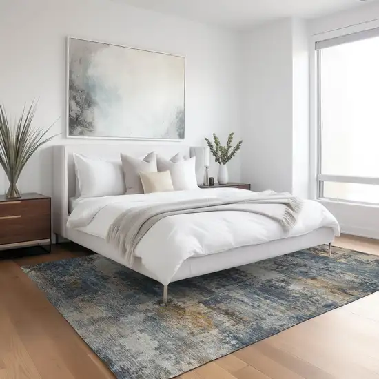 Blue And Copper Abstract Washable Indoor Outdoor Area Rug Photo 4