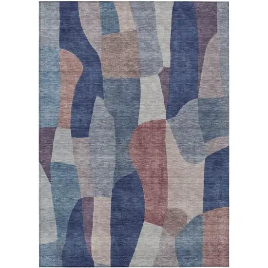 Blue And Copper Abstract Washable Indoor Outdoor Area Rug Photo 1