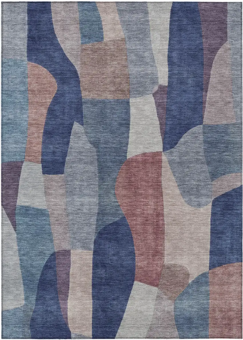 Blue And Copper Abstract Washable Indoor Outdoor Area Rug Photo 1
