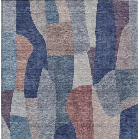 Blue And Copper Abstract Washable Indoor Outdoor Area Rug Photo 3