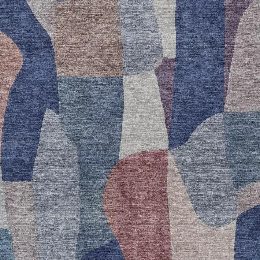 Blue And Copper Abstract Washable Indoor Outdoor Area Rug Photo 2