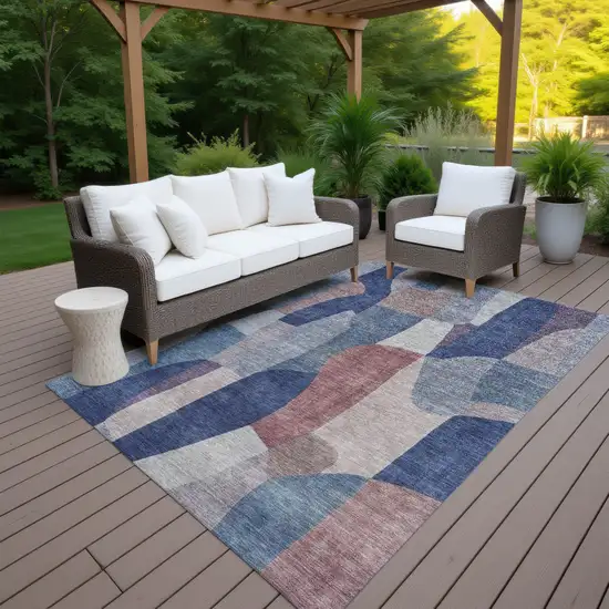 Blue And Copper Abstract Washable Indoor Outdoor Area Rug Photo 7